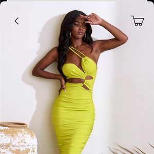 Club L London MidSummer Lime Green Asymmetric Midi Dress